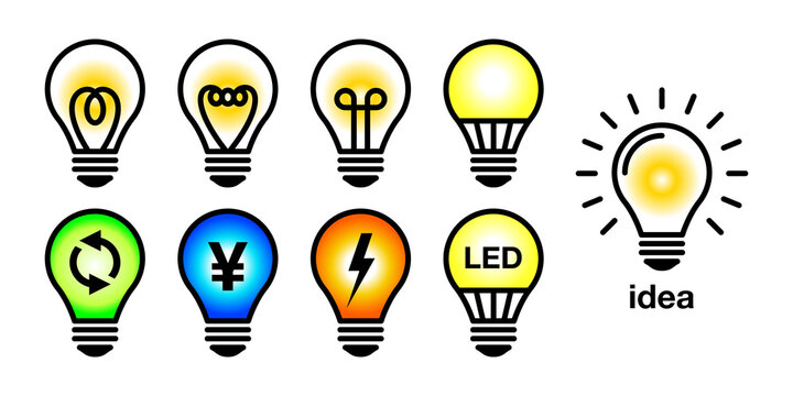 電球電気LED省エネのベクターアイコンイラストセット