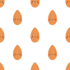 Kawaii Cartoon Almond. Vector pattern 