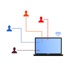 laptop and a few people icons on the top and side