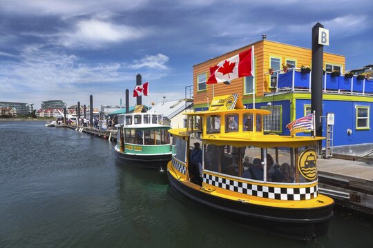 Water Taxi Boats in Fisherman’s Wharf near Victoria, BC City Center Inner Harbor on May 31, 2018