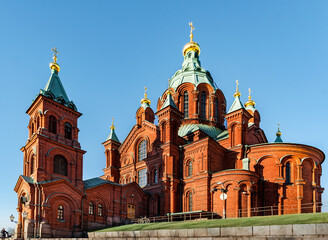 Fototapeta na wymiar Finnish travel photography, the Uspenski Orthodox Church in Helsinki, Finland