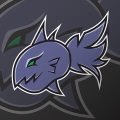 Evil Sharp Teeth Fish with Green Eye Cartoon Mascot Logo. For Esport, Game, Sticker, Print