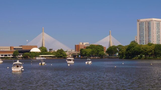 Zakim Bunker Hill Bridge from the Charles River Boston Massachusetts