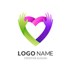 Fototapeta premium hand love logo, love and hand, combination logo with 3d colorful style