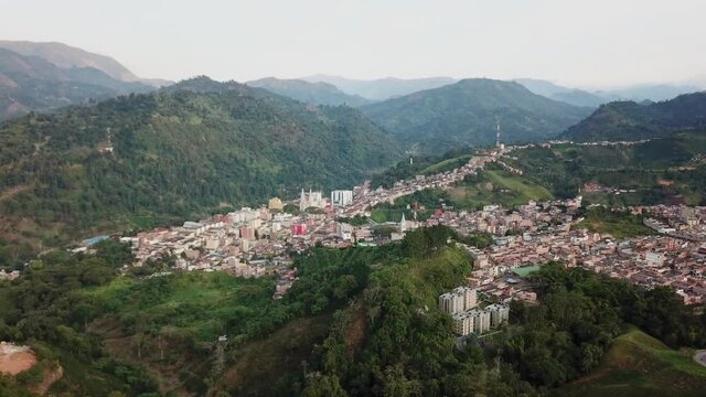 Town in the mountains aerial vew