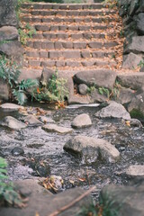 Obraz premium stone steps by a river in the park