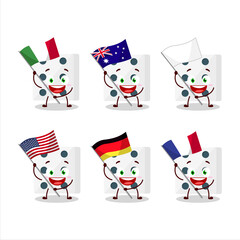 White dice cartoon character bring the flags of various countries