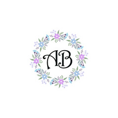 Initial AB Handwriting, Wedding Monogram Logo Design, Modern Minimalistic and Floral templates for Invitation cards