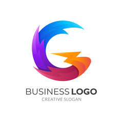 letter G thunder logo, letter G and thunder, combination logo with 3d colorful style