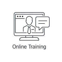 Online training. Vector linear icon isolated on white background.