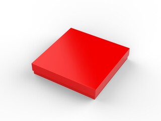 Thin square packaging box mockup, red cardboard package box mock-up template on isolated white background. 3d illustration