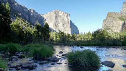 afternoon shot of el capitan to bridal veil falls from valley view in yosemite