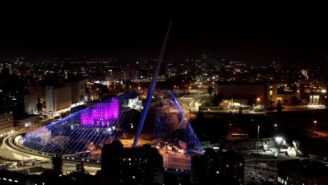 Jerusalem chords bridge at night aerial view
Main entrance city lights and traffic, Israel
