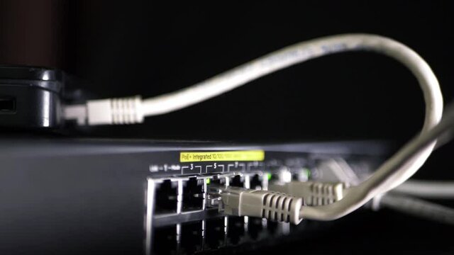 Ethernet utp cables in switch  medium zoom shot