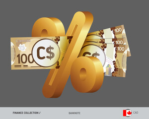 Money transferred to a credit institution in order to receive income in the form of interest. 100 Canadian Dollar. Flat style vector illustration.