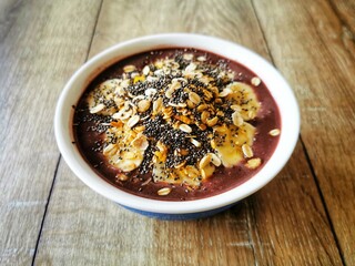 View of a bowl of Brazilian Açaí
