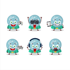 Snowball with snowfall cartoon character are playing games with various cute emoticons