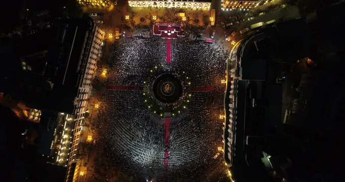 Aerial shot of United National Movement Political event in Tbilisi, Georgia. Manifestation, protesting government of Georgia