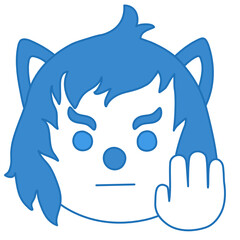 emoticon asks to stop with palm gesture, simplistic facial expression vector illustration, wolf shaped cartoon character, simple hand drawn line icon from a set
