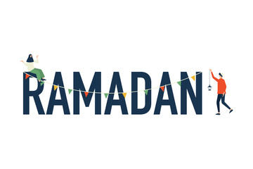 Ramadan kareem text with man and woman character