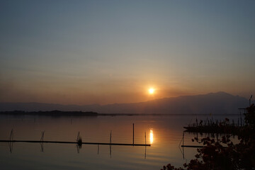Sunset at Kwan Phayao lake, Thailand.