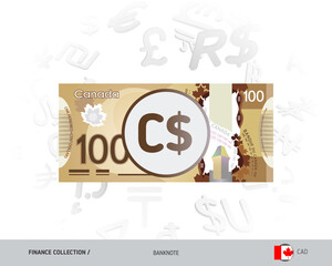 100 Canadian Dollar banknote. Flat style vector illustration isolated on currency background. Finance concept.
