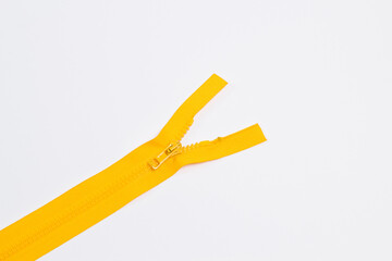 Bright zipper of different colors and variants in the textile industry on a white background	