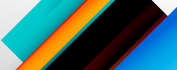 Geometric abstract backgrounds with shadow lines, modern forms, rectangles, squares and fluid gradients. Bright colorful stripes cool backdrops