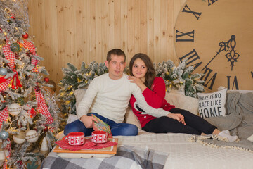 
couple in love woman and man together in christmas