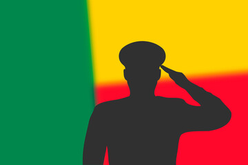 Solder silhouette on blur background with Benin flag.