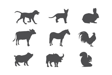 set of pets vector silhouette
