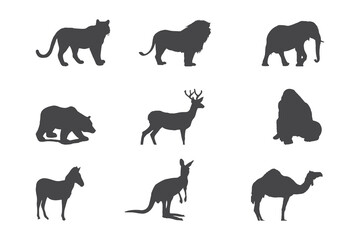 set of wild animals vector silhouette