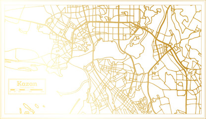 Kazan Russia City Map in Retro Style in Golden Color. Outline Map.