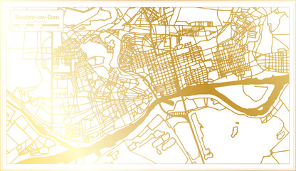 Rostov on Don Russia City Map in Retro Style in Golden Color. Outline Map.