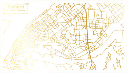 Samara Russia City Map in Retro Style in Golden Color. Outline Map.