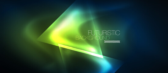 Neon geometric abstract background. Triangles with color glowing light effects in the dark. Vector illustration for covers, banners, flyers and posters and other