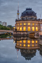 The Bode Museum and the Television Tower in Berlin on a cloudy morning