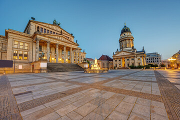 The empty Gendarmenmarkt square in Berlin at dawn