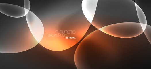 Neon ellipses abstract backgrounds. Shiny bright round shapes glowing in the dark. Vector futuristic illustrations for covers, banners, flyers and posters and other