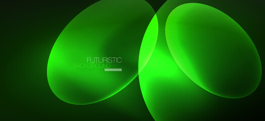Neon ellipses abstract backgrounds. Shiny bright round shapes glowing in the dark. Vector futuristic illustrations for covers, banners, flyers and posters and other