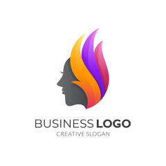 fire beauty logo, woman and fire, combination logo with 3d colorful style