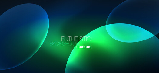Neon ellipses abstract backgrounds. Shiny bright round shapes glowing in the dark. Vector futuristic illustrations for covers, banners, flyers and posters and other