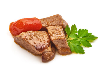 Beef Stew, stewed goulash, isolated on white background