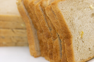 Close up Macro image of Slices of freshly baked bread kept on plate