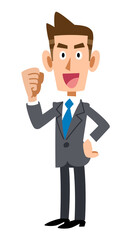横向きでガッツポーズするビジネスマン
