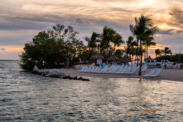 Beautiful beach and resort at sunset in Florida Keys in Florida, USA.
