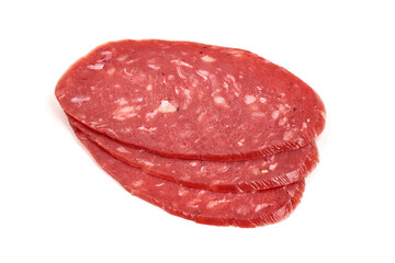 Spanish salchichon sausage, isolated on white background