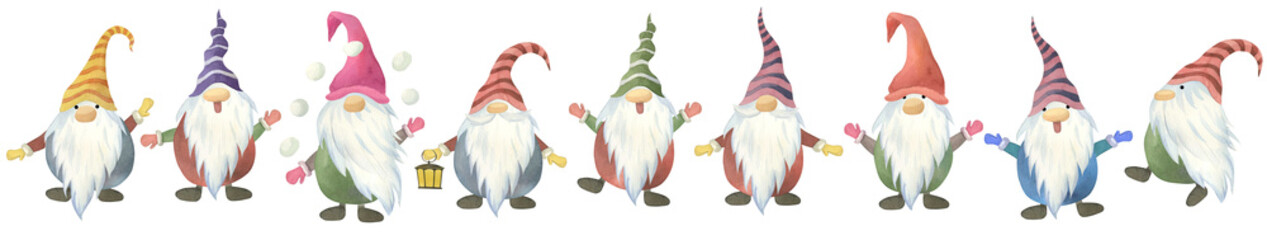 watercolor gnomes, Scandinavian Christmas gnomes