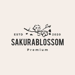 sakura blossom hipster vintage logo vector icon illustration © gaga vastard
