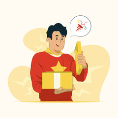 Man opening present box concept illustration